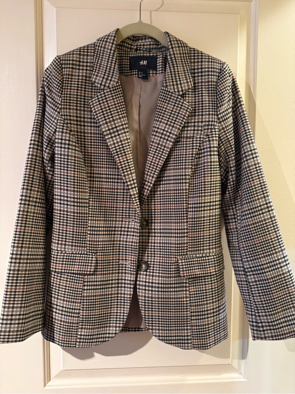 H&M Women's Classic Checker Blazer in Brown, Beige and Cream
